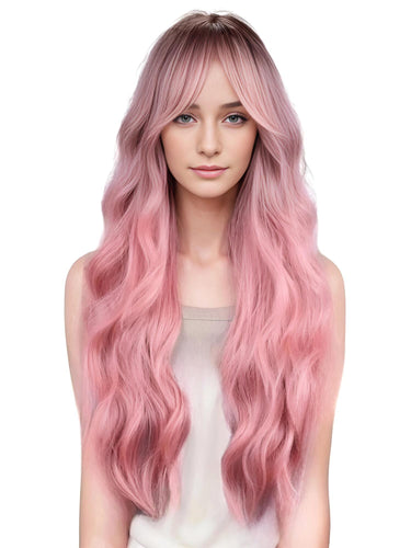 Long Body Wave Ombre Black Pink Wig Heat-Resistant Synthetic Wigs Middle Part Natural Lolita Wigs For Women, Drestiny, Wigs, United States, Canada, Australia, New Zealand, United Kingdom, Pink, Black, 28